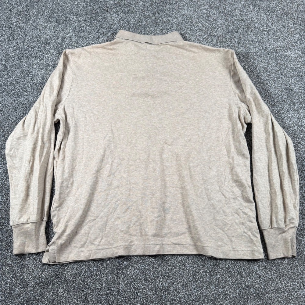Polo Ralph Lauren Polo Shirt Medium Tan Long Sleeve Classic Fit Heathered Pony - Picture 6 of 6